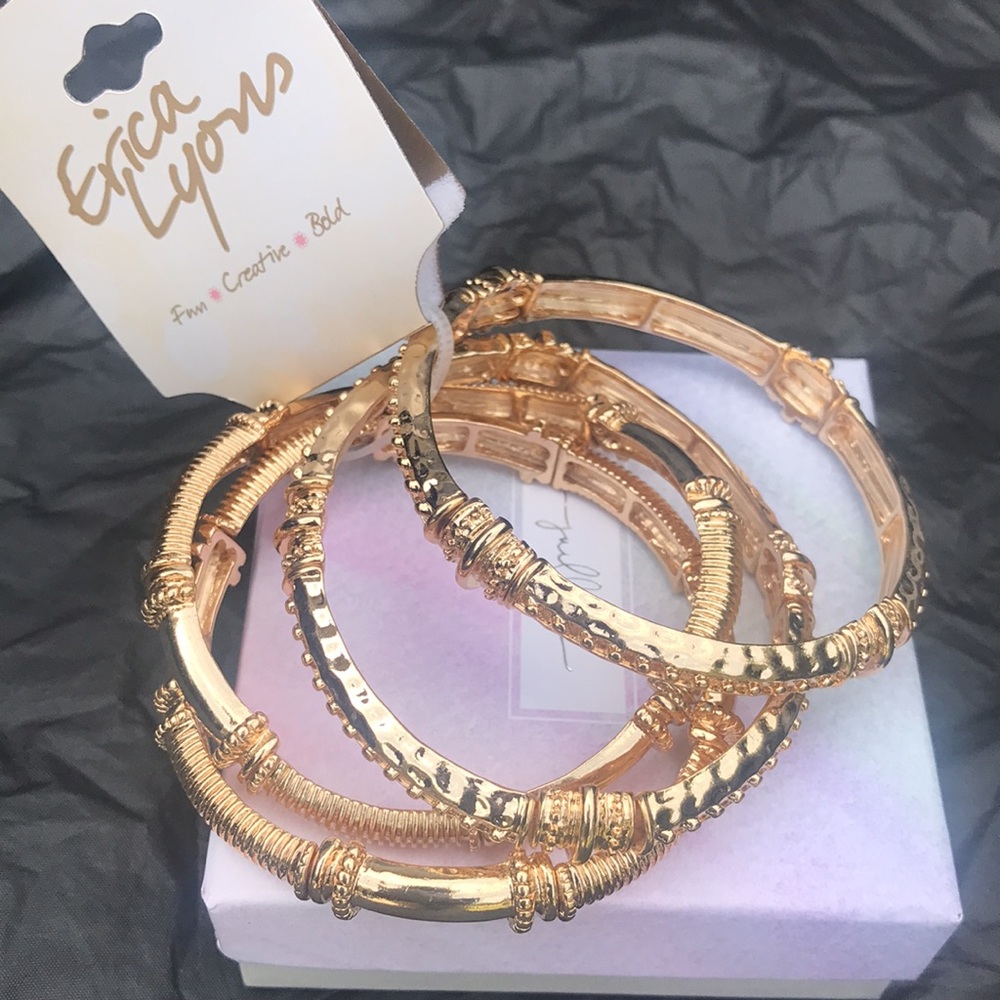 Gold stretch bracelet set 4pc or silver 3pc